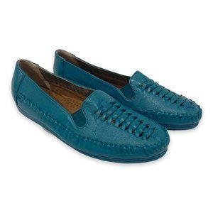 Comfortview Womens Loafers Teal Blue Leather Slip On Work Crochet Size 8.5 Wide